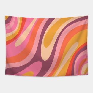 Wavy Loops Retro Abstract Pattern Pink Purple Orange Mustard Tapestry