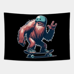 Cool funny bigfoot skateboarding Tapestry