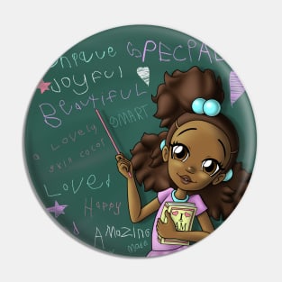 African American Girl Brown and Positive Words Pin