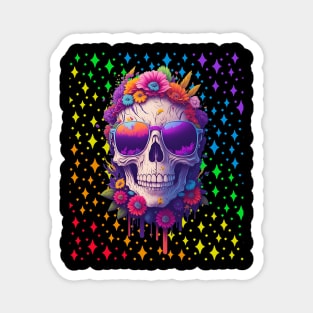 Dead Skull Rainbow Flower Magnet