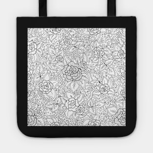 black and white floral pattern Tote