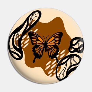 Orange Monarch Butterfly with Abstract Funky Background Pattern, Made by EndlessEmporium Pin