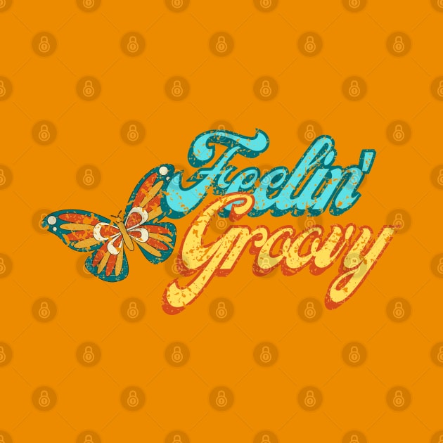 Retro Butterfly | FEELIN' GROOVY| Vintage Look Yellow 70s by JENXTEES