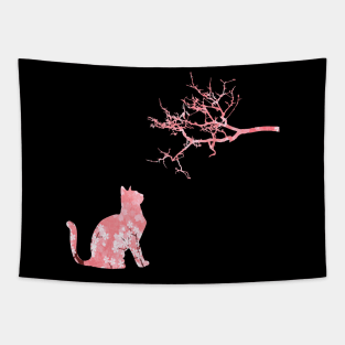 Kawaii Cat Cherry Blossom Anime Kitten Sakura Japanese Tapestry