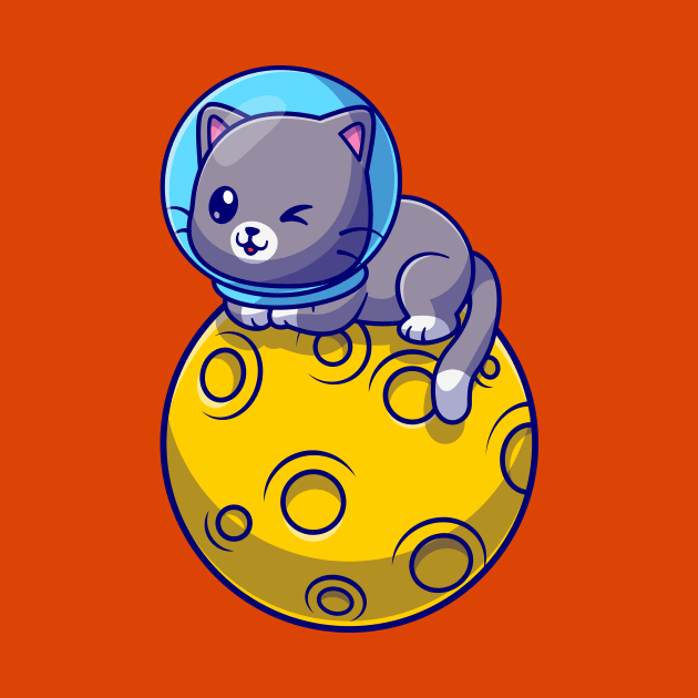 Cute Astronaut Cat Sitting On Moon Cartoon by Catalyst Labs