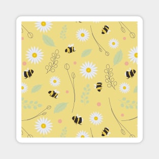 Yellow Bumblebee Spring Pattern Magnet