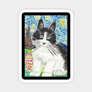 Maine coon cat  watercolor Starry Night themed Magnet