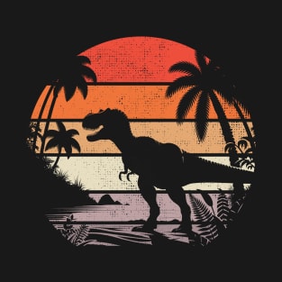 Jurassic Beach T-rex Dinosaur Lover Tropical Palm Trees Summer T-Shirt