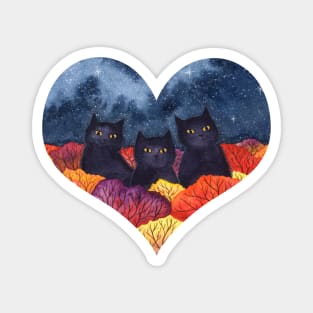 Black Cats Autumn Heart Watercolor Magnet