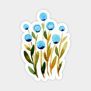 Simple watercolor flowers - green and blue Magnet