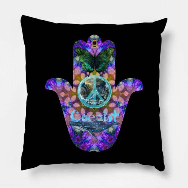 Hand of Fatima,  Purple Pillow by Dream and Design