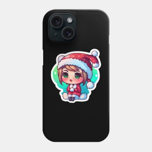 Cute Adorable Kawaii Chibi Girl Dressed in Santa Claus Outfit Phone Case