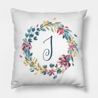 Floral Monogram J Colorful Full Blooms Pillow