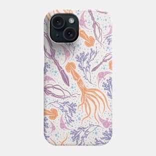 Orange Squid and Fish Design Phone Case