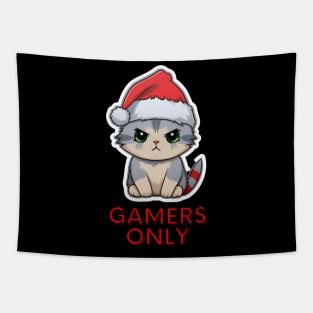 Gamers Only - Christmas Cat - Funny Quote Tapestry