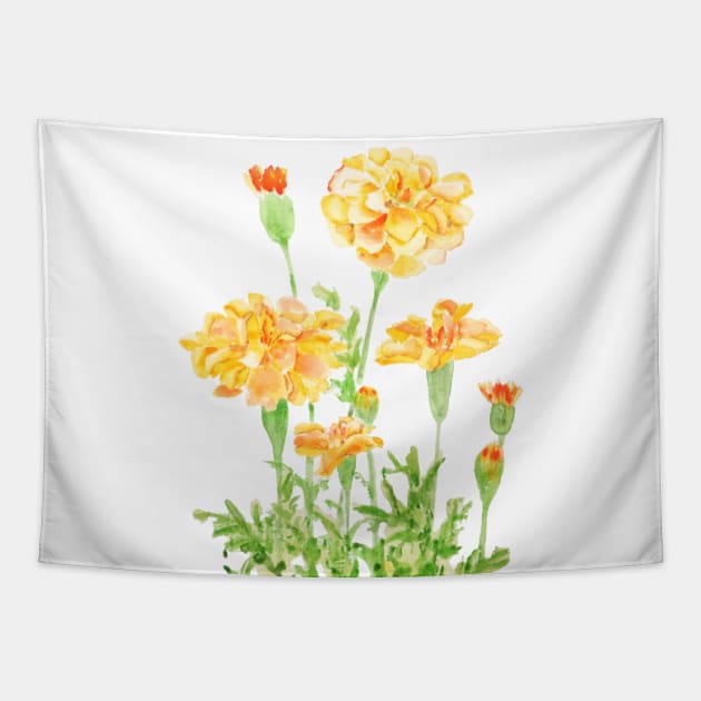 orange Mexican marigold flowers Tapestry by colorandcolor