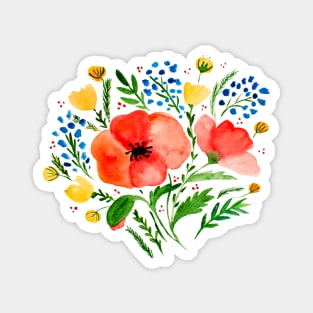 Watercolor poppies bouquet - red and green Magnet