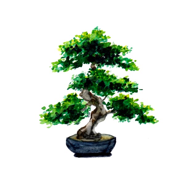 Japanese Watercolor Bonsai Tree by ZeichenbloQ