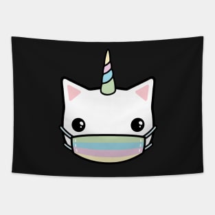 rainbow face mask cat Tapestry