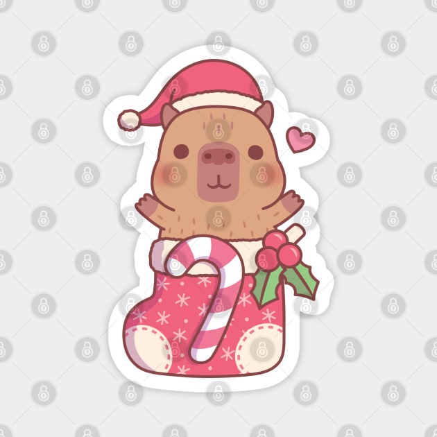 Cute Capybara In Christmas Stocking With Candy Cane And Mistletoe Magnet by rustydoodle