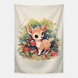 A cute fawn in an orchard Tapestry