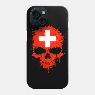 Chaotic Swiss Flag Splatter Skull Phone Case