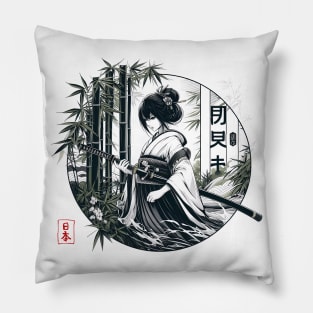 japanese woman kimono bamboo forest Pillow