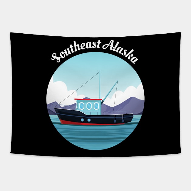 Southeast Alaska Fishing Lover Cartoon Fishing Boat Fisherman Art Tapestry by twizzler3b