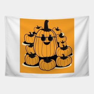 Smiling Pumpkin With Sunglasses and Friends | Halloween | Thanksgiving Tapestry