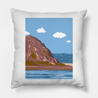 Morro Rock Beach in Morro Bay San Luis Obispo California WPA Poster Art Pillow