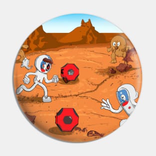 Astronauts playing football on Mars Pin