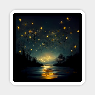 Starry, starry night over the lake. Magnet