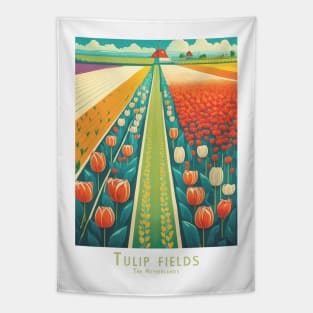 Colorful Dutch Tulip Fields in Retro Vintage Style Tapestry