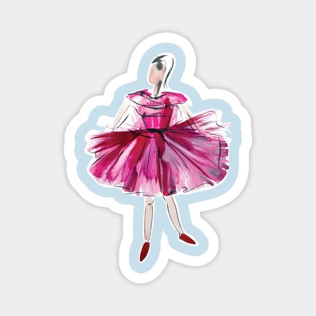 Ballerina in red tutu and pointe shoes Magnet by IngaDesign