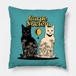 Carpe Noctem Black Cat in blue Pillow