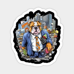 Accountant English Bulldog t-shirt design, a bulldog wearing a suit and carrying a briefcase Magnet