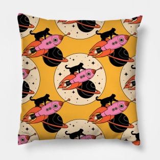 Space Walker Black Cat Pattern in yellow Pillow