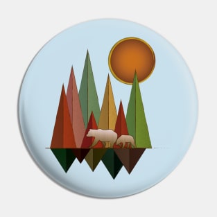 Bear and Cubs walking through a Mountainous Sunrise Pin