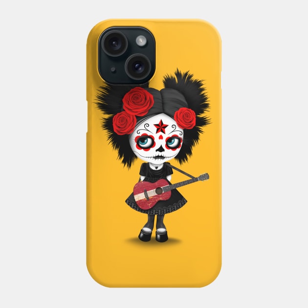 Sugar Skull Girl Playing Latvian Flag Guitar Phone Case by jeffbartels