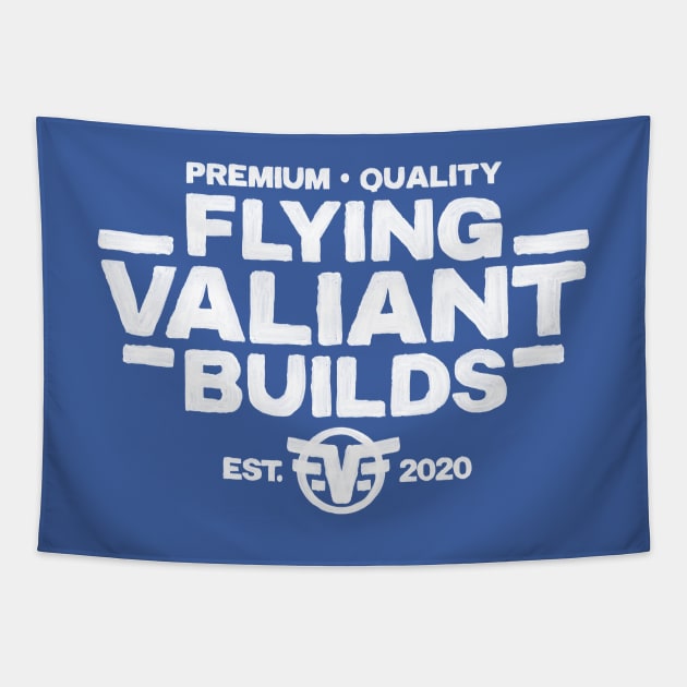 Flying Valiant Builds (Handpainted - White on Blue) Tapestry by jepegdesign