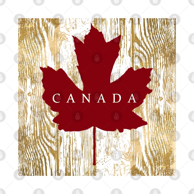 Canada Red Maple Leaf on Gold Wood by Star58