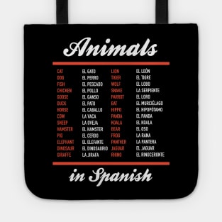 Animals In Spanish - Spanish Language Cheatsheet Tote