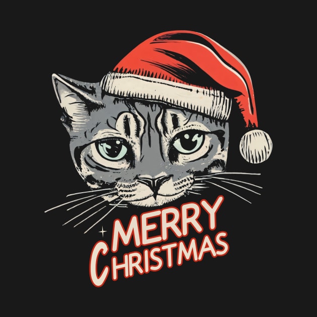 Funny Cat Santa Merry Christmas Vintage by fupi