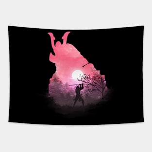 Samurai Silhouete Illustration Tapestry