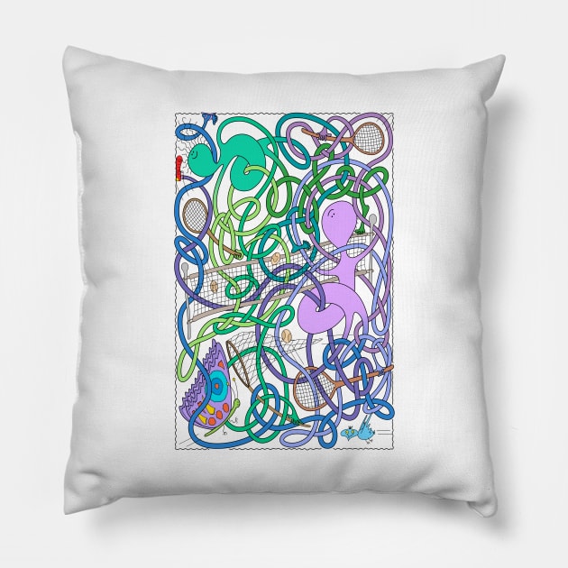 Mr Squiggly Tennis Match Pillow by becky-titus