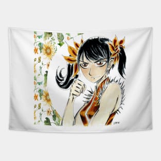 Chinese anime girl in ecopop floral art wallpaper skill Tapestry