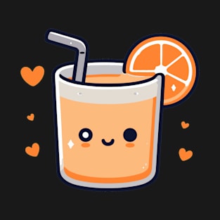 Cute Kawaii Orange Juice with Hearts Winking | Kawaii Food Character Art T-Shirt