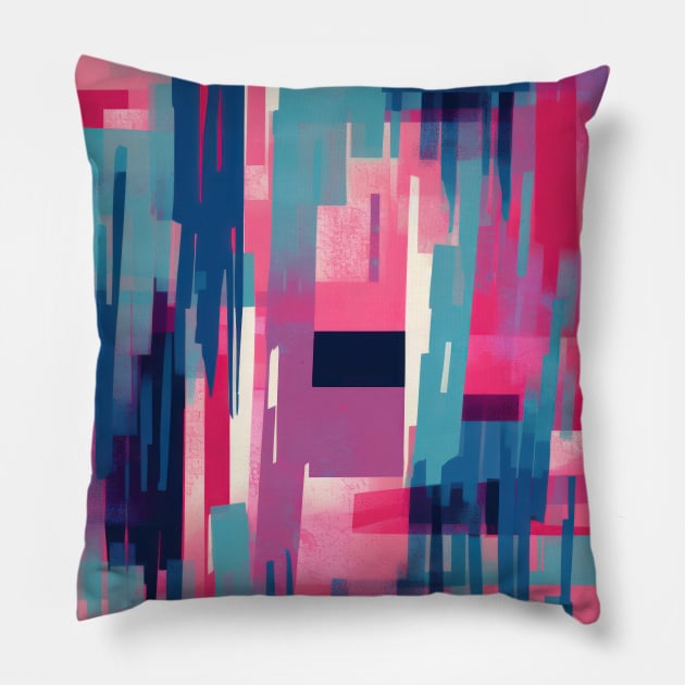 Cubist Harmony: Modern Geometric Dance in Pink, Blue, and Violet Pillow by star trek fanart and more