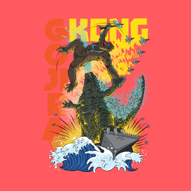 Gojira & Kong on the ocean by foozledesign