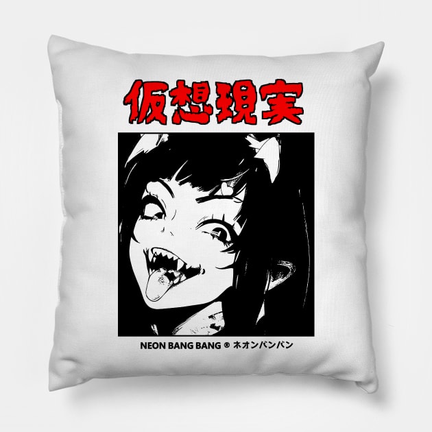 Anime Dark Goth Horror Manga Demon Girl Lewd Japanese Streetwear Aesthetic Pillow by Neon Bang Bang